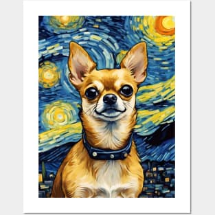 Chihuahua Dog Breed Painting in a Van Gogh Starry Night Art Style Posters and Art